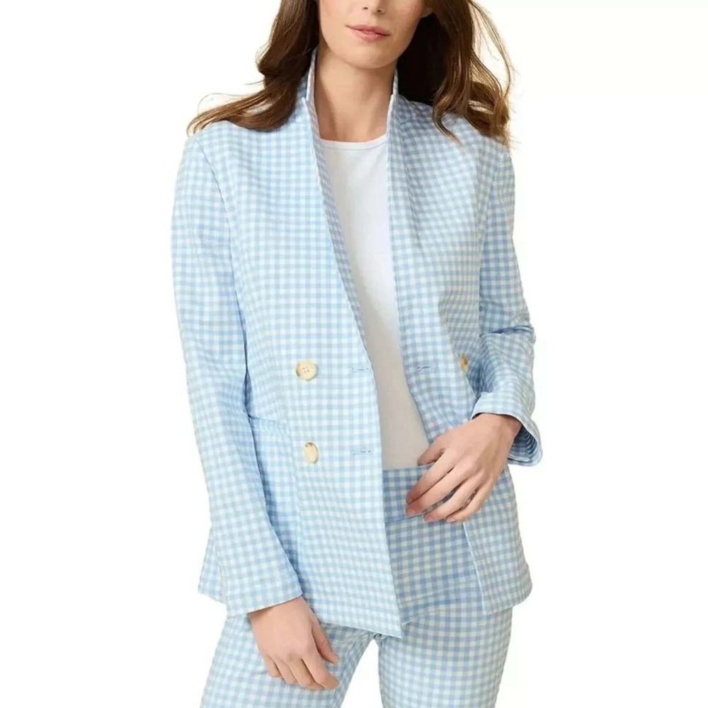 J.McLaughlin Ressie Gingham Double Breasted Blazer Blue White‎ Size 10 NWT